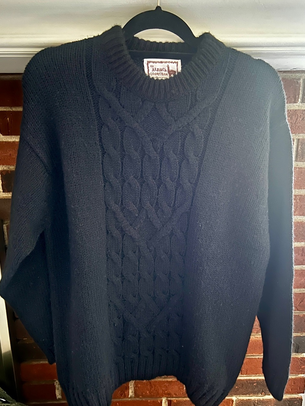 Alpaca Connection Black Cable-Knit Crewneck Sweater